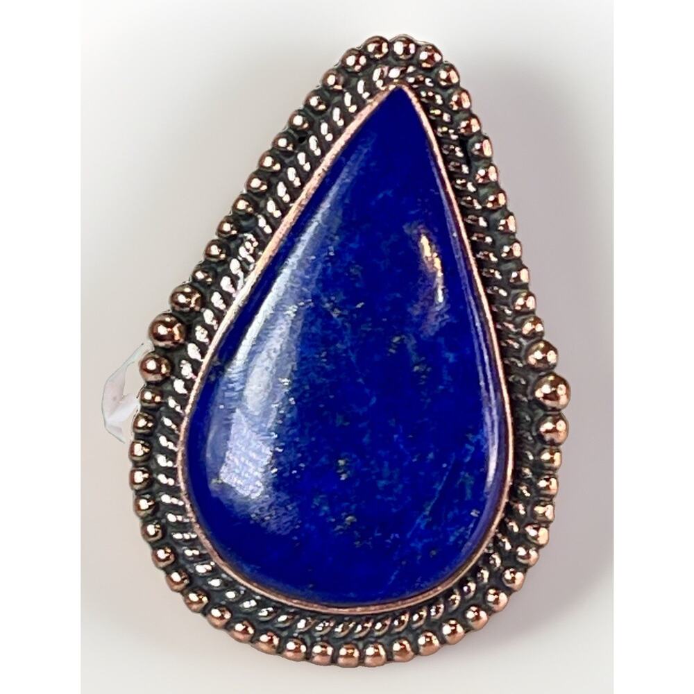 Large Southwestern Lapis Lazuli Copper Statement Ring Adjustable Size NEW - Picture 2 of 16